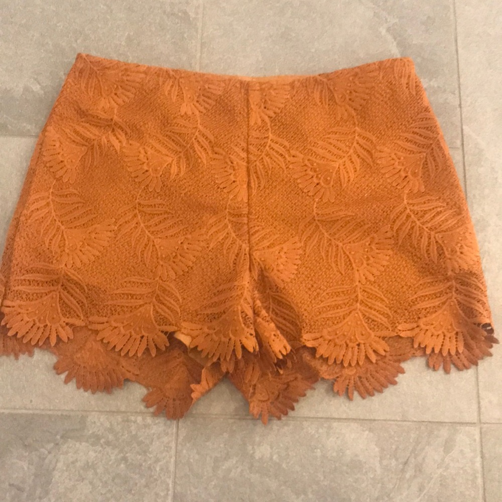 Ecoté orange high waist embroidered shorts